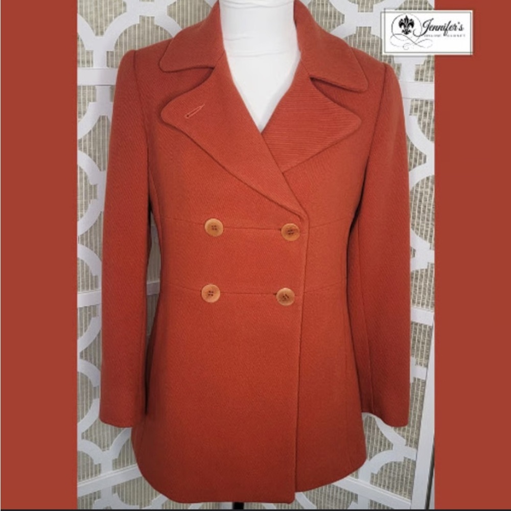 Talbots Women’s Wool-Blend Double-Breasted Peacoat – Burnt Orange – Size 14